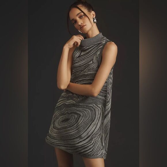 Anthropologie Metallic Sleeveless Mock-Neck Sweater Mini Dress NWT - Picture 1 of 12
